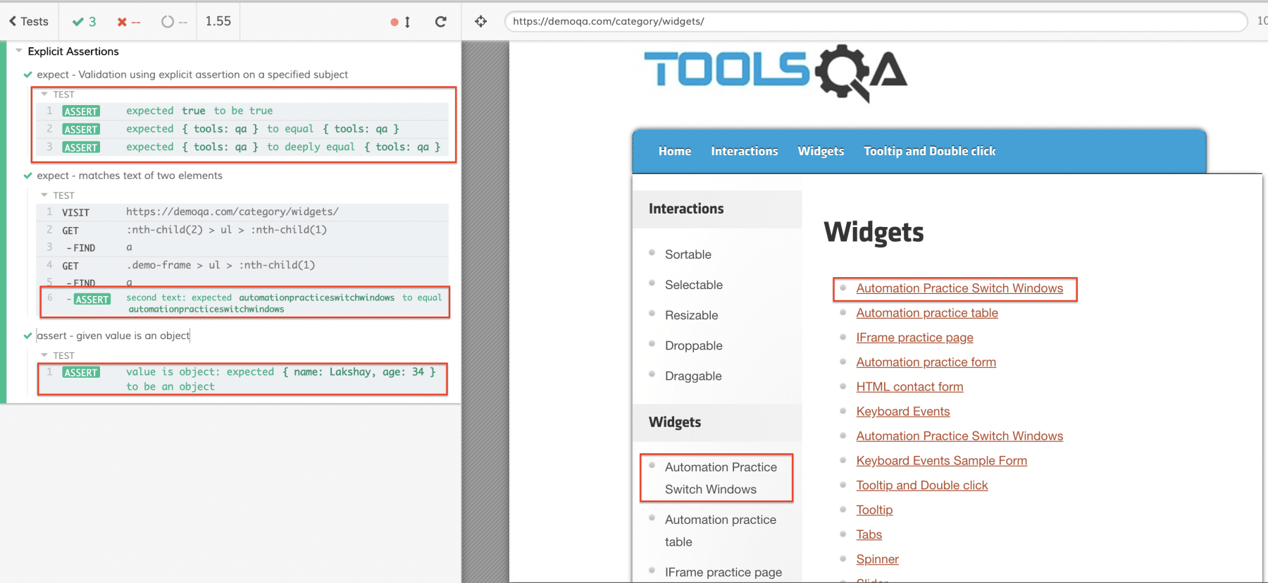 Explicit assertions in Cypress