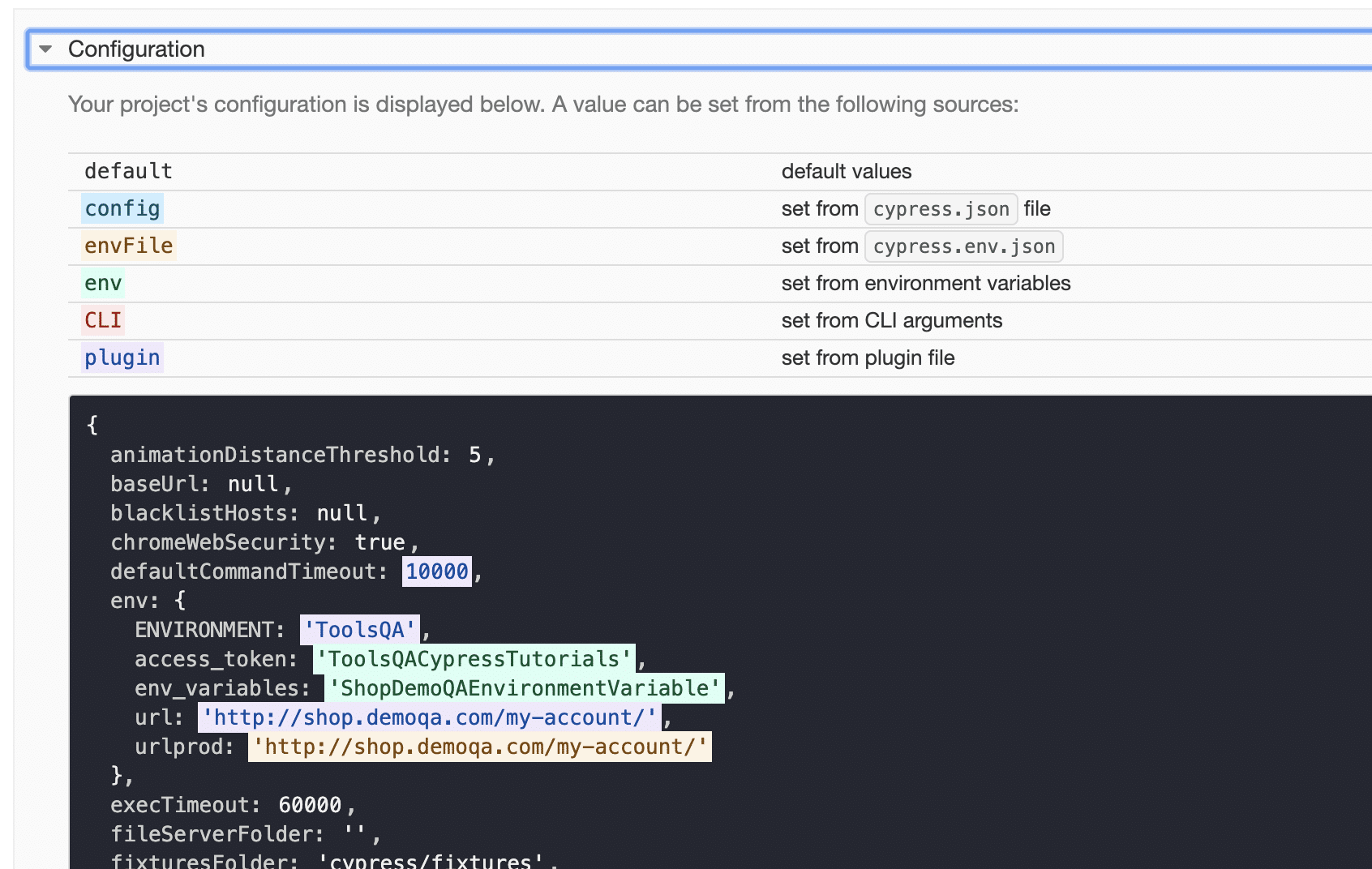 Set environment variables in Cypress using Plugins