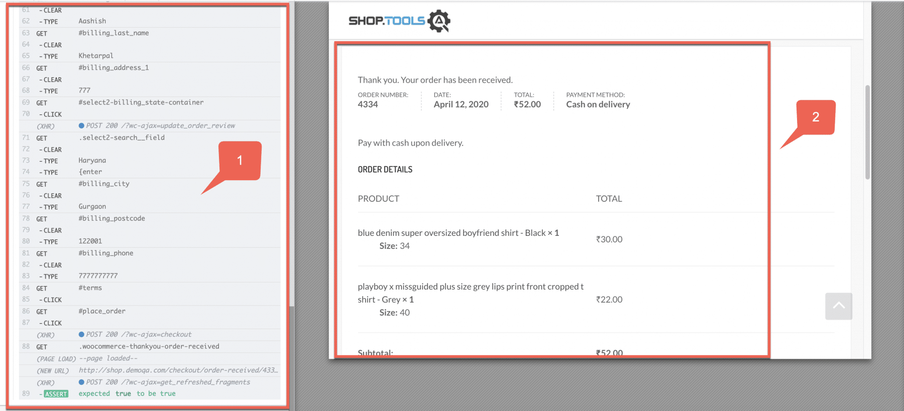 Test run of Project with Page Object Model in Cypress