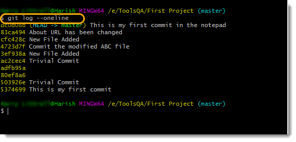 Git Log OneLine Command