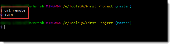 Local Repository Remote repository - Git Remote command to check if the repository is connected with Origin