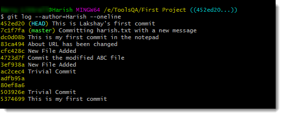 Git Log Author Harish
