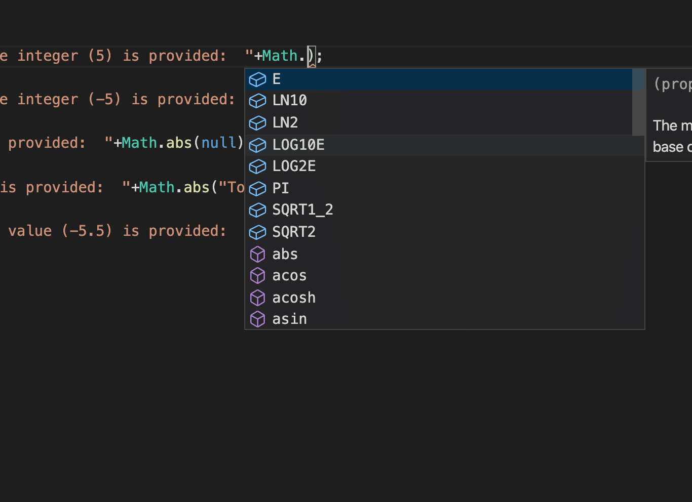 .Showing Intellisense of math object in Javascript