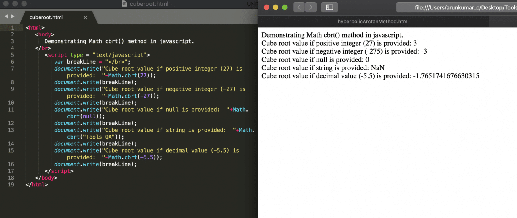 cuberoot method of math object in Javascript