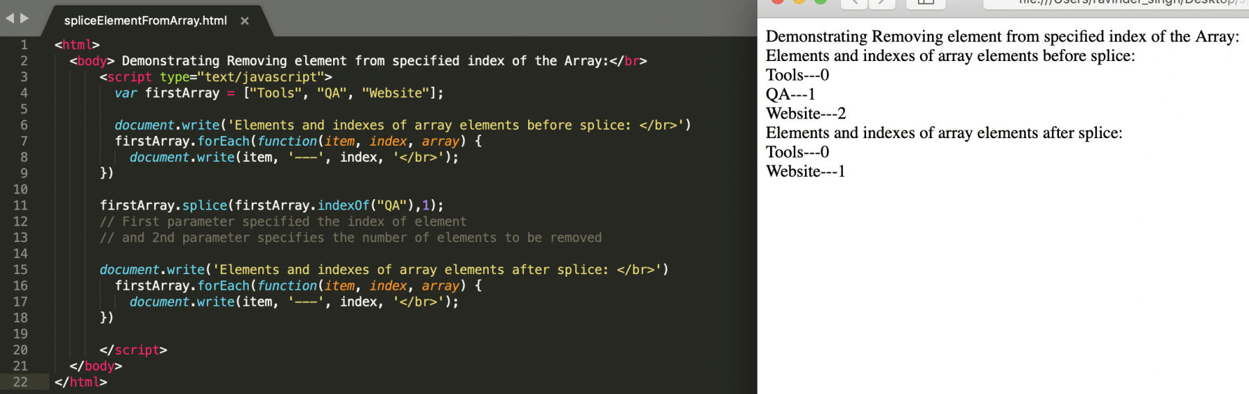 Remove element from specified Index of array