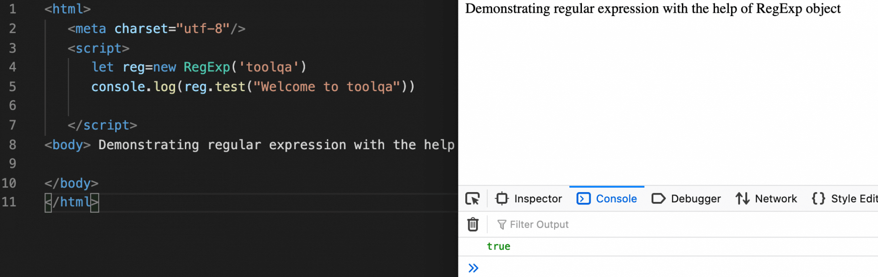  Defining a regular expression using RegExp Object in JavaScript