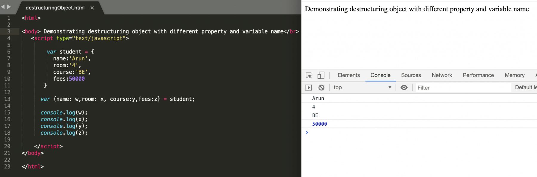  Destructuring object with different variable names