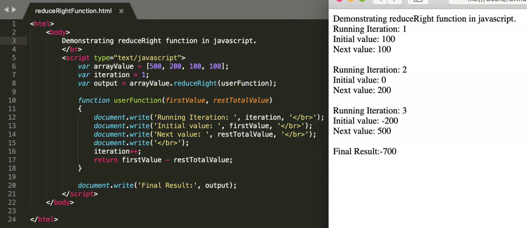 Javascript Array Methods - ReduceRight Function