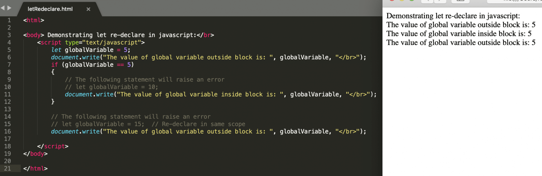  JavaScript Let vs Var - Let Redeclare