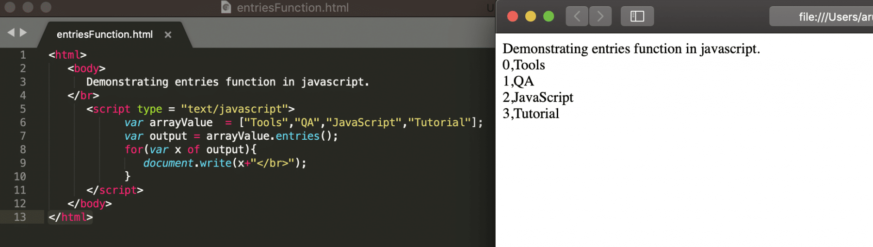 Entries Function in Javascript