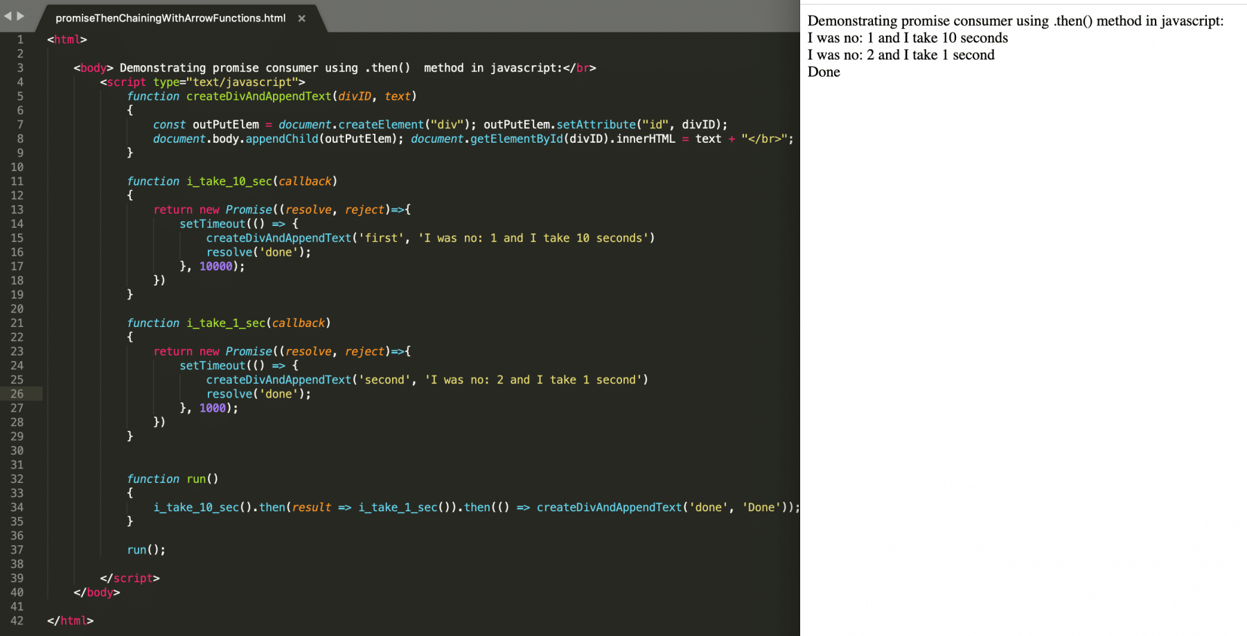 Promise chaining with Arrow functions