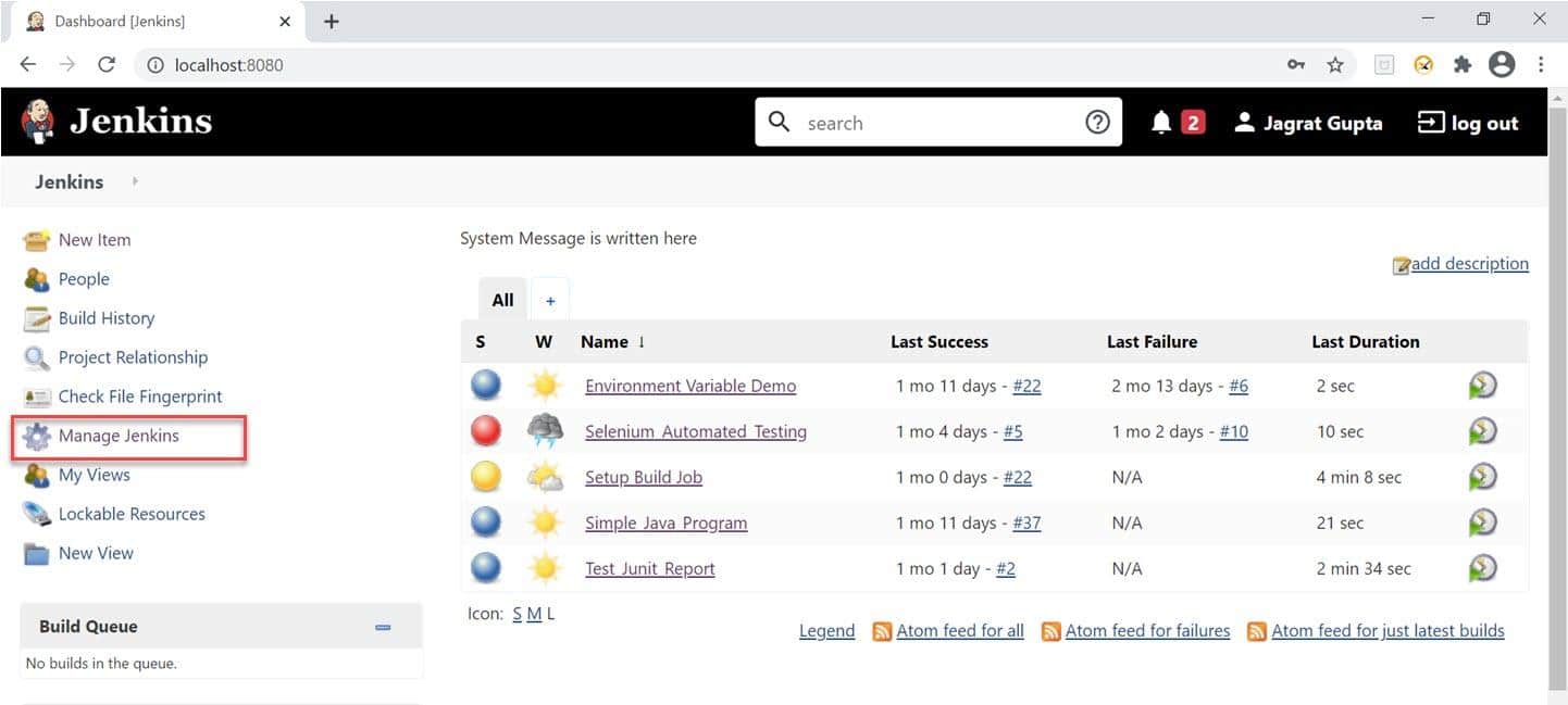 Click on manage Jenkins