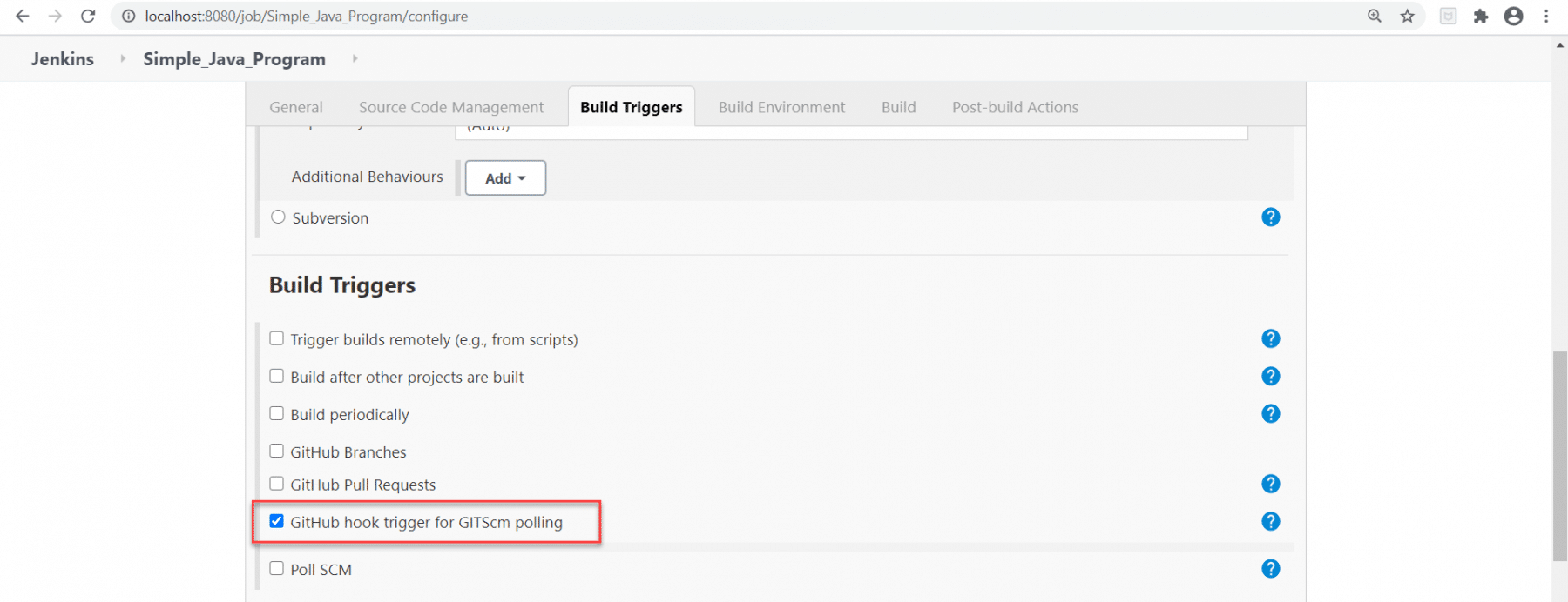 Jenkins github integration: Trigger Build on GitHub Polling