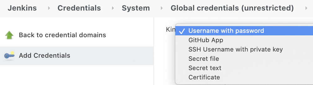 Credentials Type in Jenkins