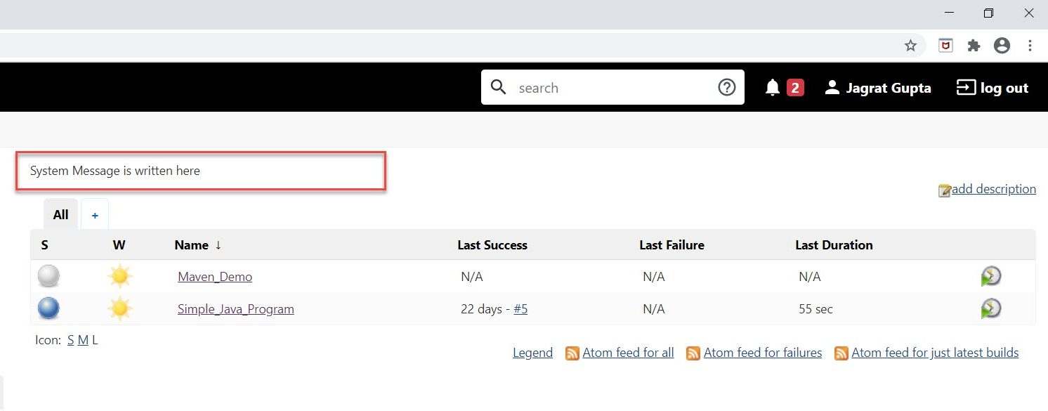 Jenkins Configure Displayed System Message