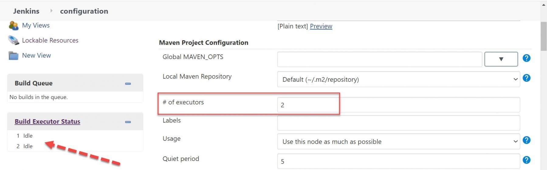 Jenkins Configure: No of executors as 5