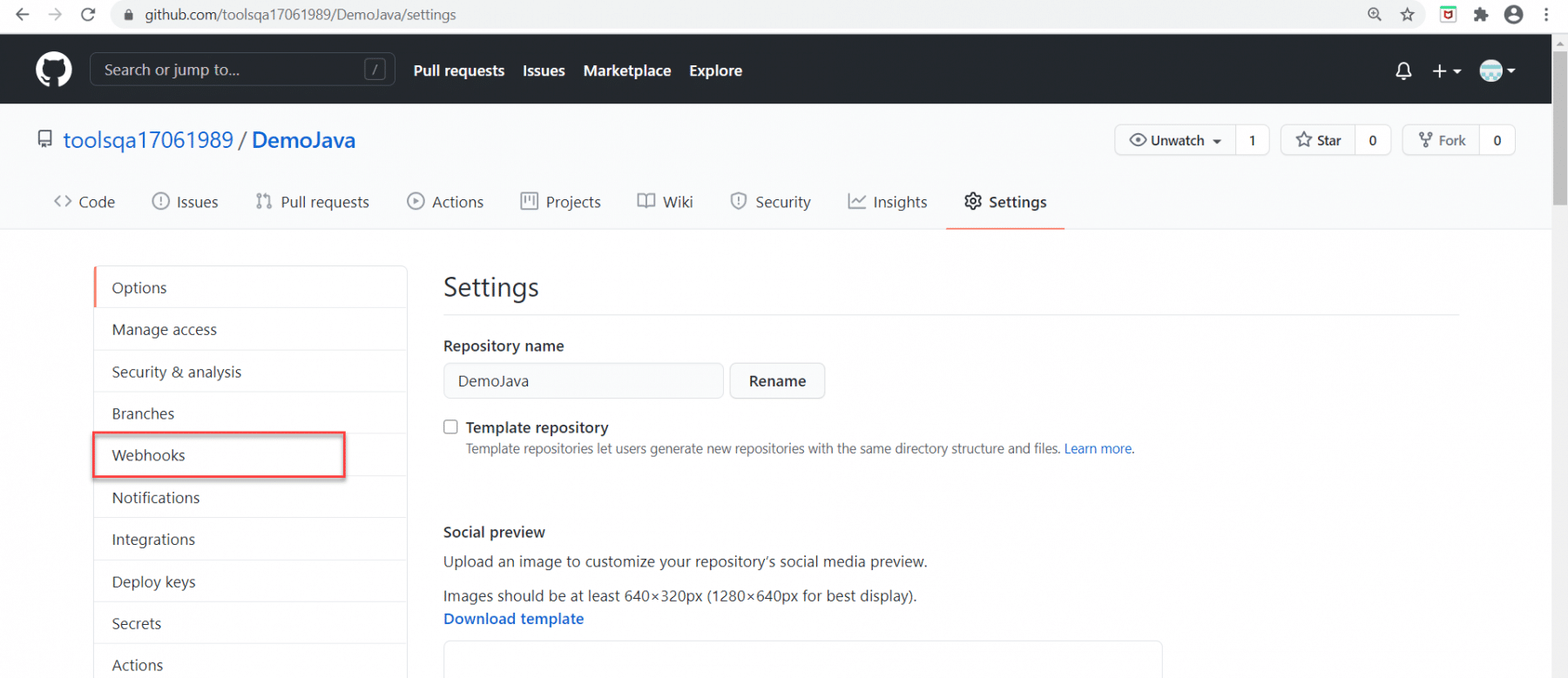 Jenkins github integration: Click on webhooks