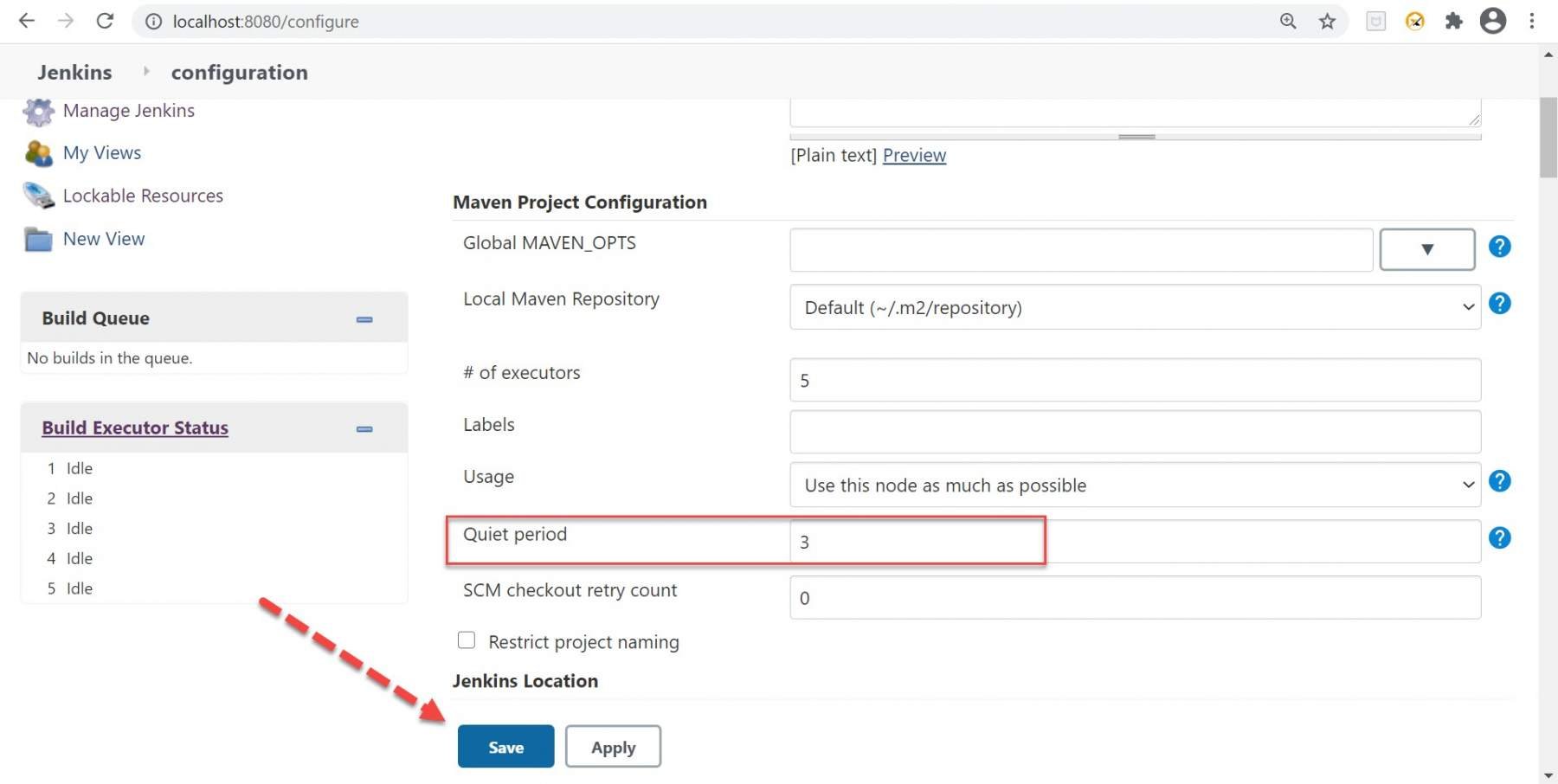 configuring quiet period