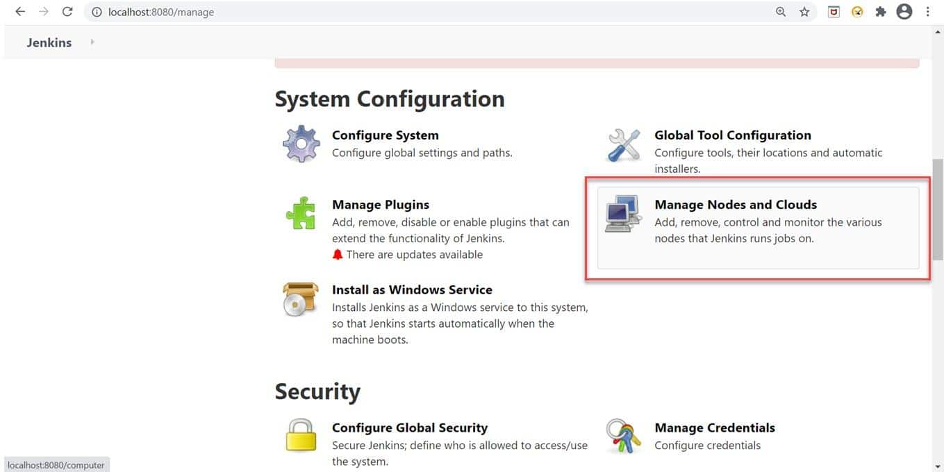 Clicking on Manage nodes and clouds