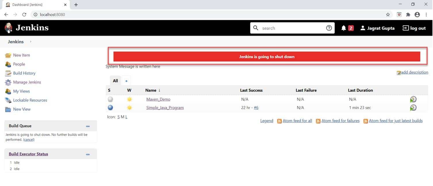Jenkins shutdown message
