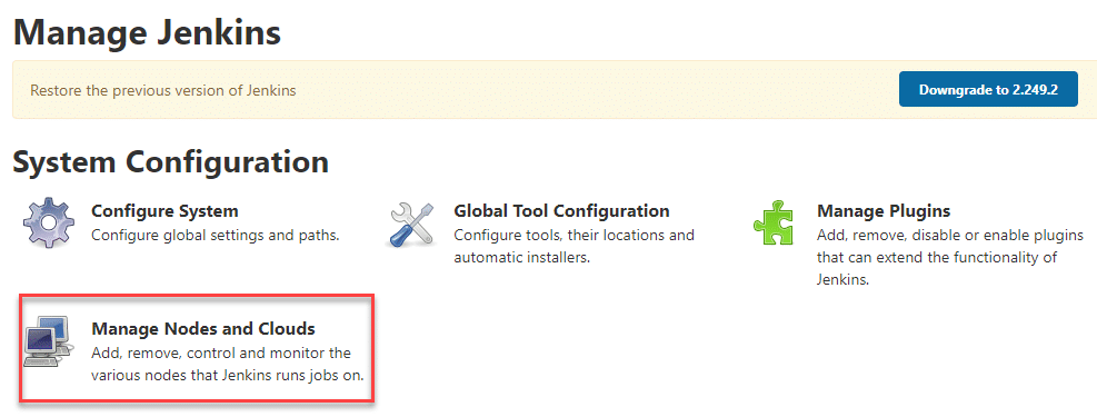 Manage Nodes and Clouds section in Jenkins