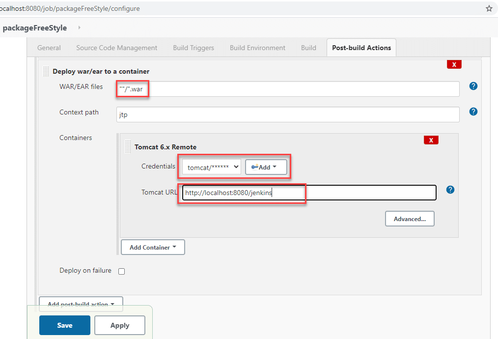 Deploy war/ear file to container for Automated Deployment