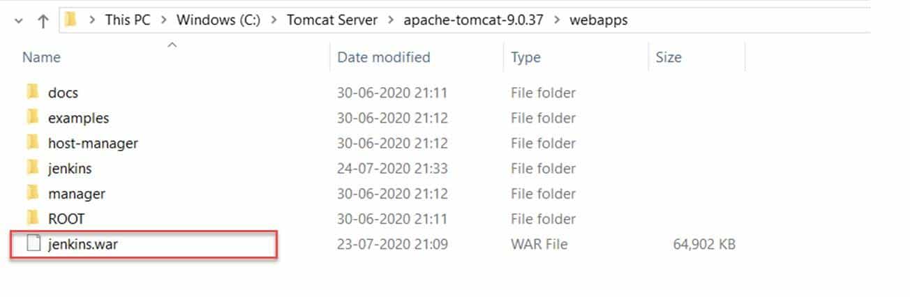 Storing jenkins.war file in webapps folder