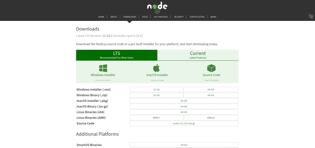 Node js website