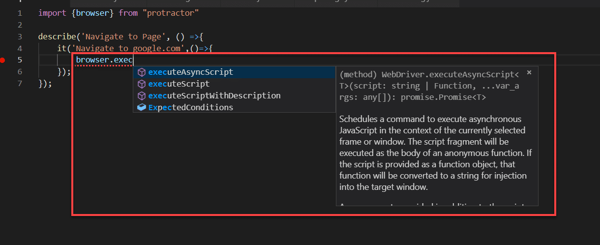 Example of Intellisense