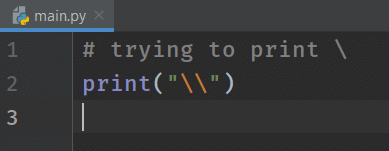 Code showing usage of Double Backslash escape sequence in python