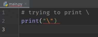 Code showing usage of Double Backslash escape sequence in python