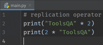 Code showing usage of python string replication operator