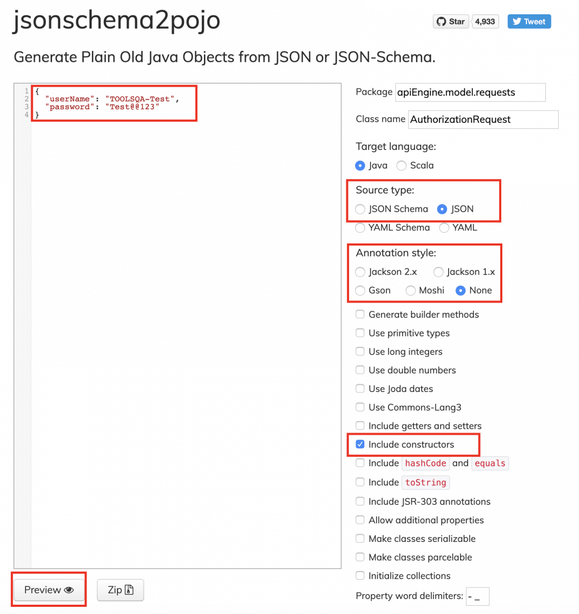 Convert JSON to POJO or JAVA Object using Online Utitlity