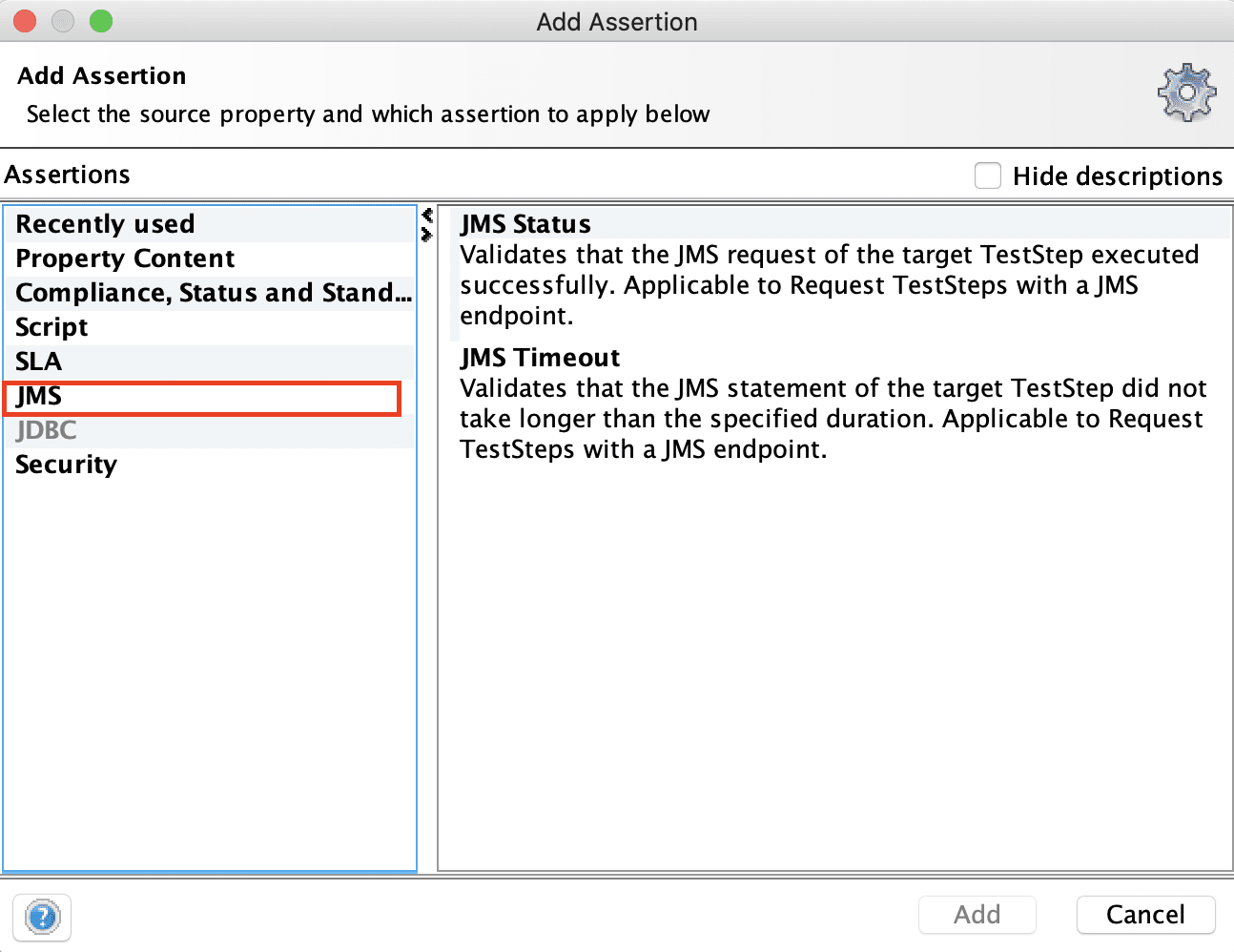 Add JMS Assertion in SoapUI