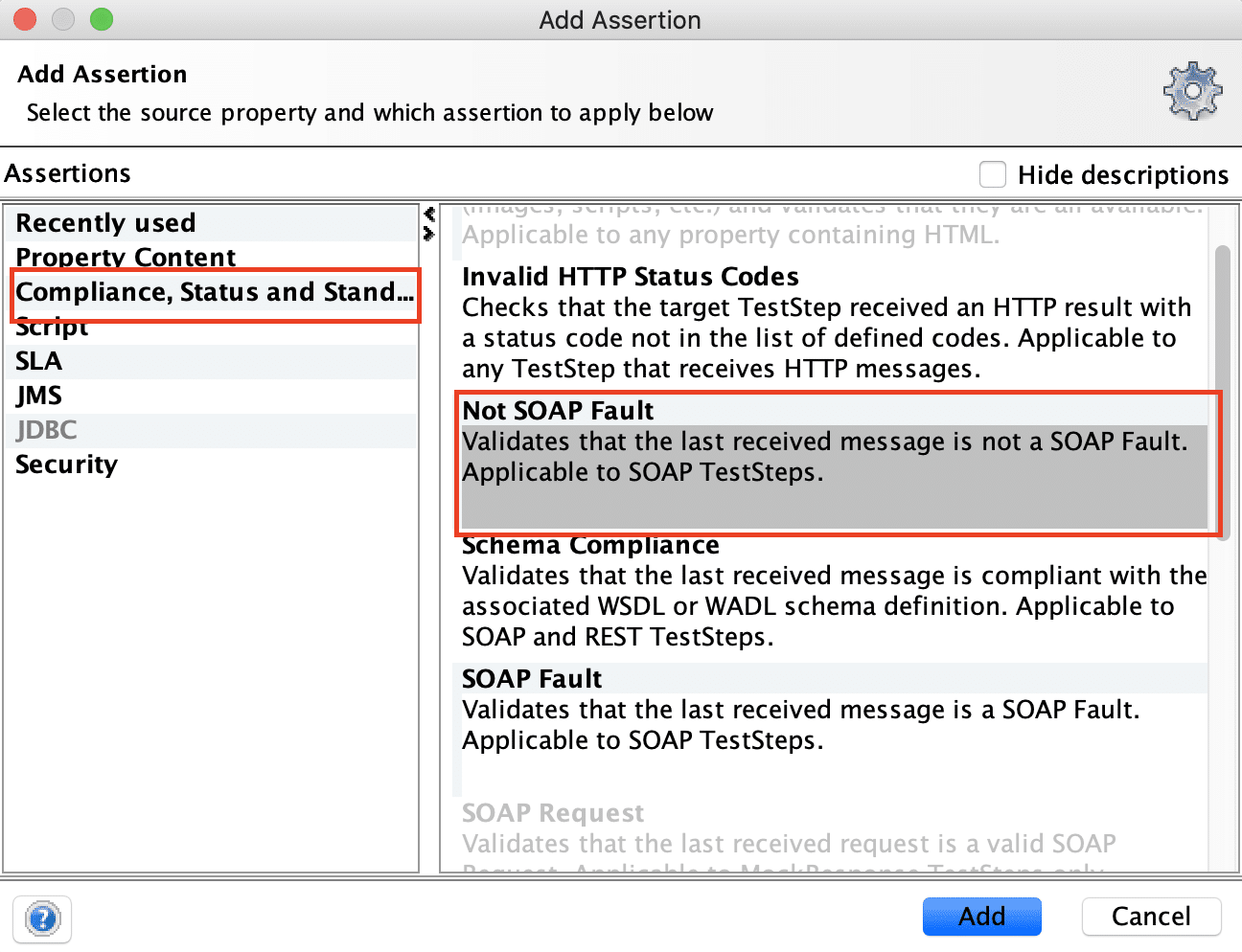 Add Not SOAP Fault Assertion in SoapUI