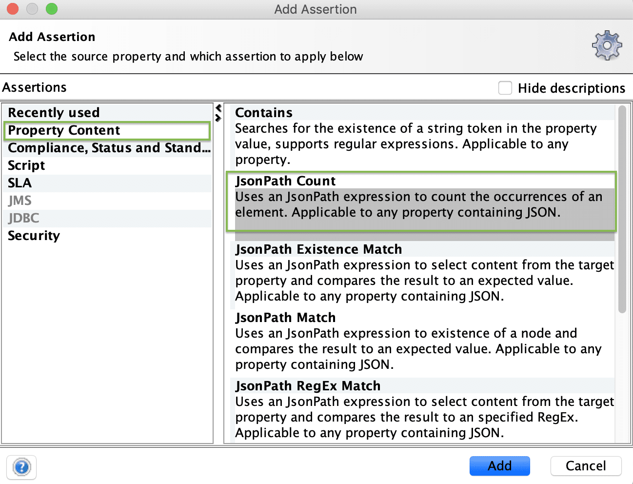 Adding JsonPath count assertion for Rest Services in SoapUI