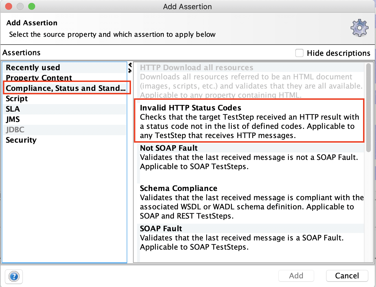 How to specify Invalid HTTP status code assertionCommon for both SOAP and REST in SoapUI