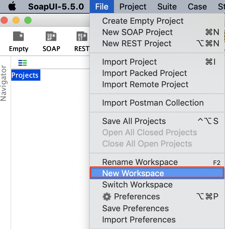New workspace in SoapUI