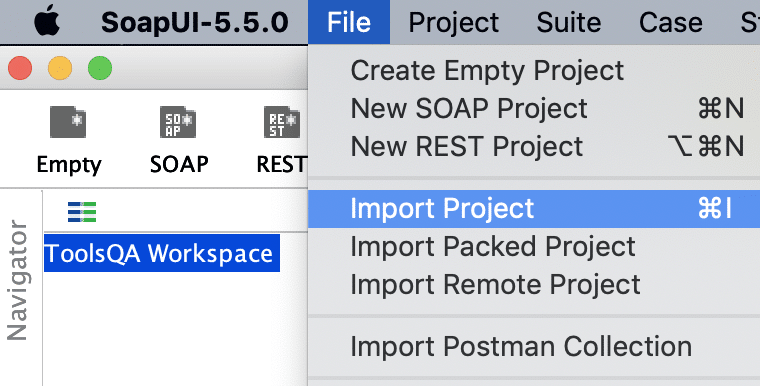 Import project in SoapUI workspace