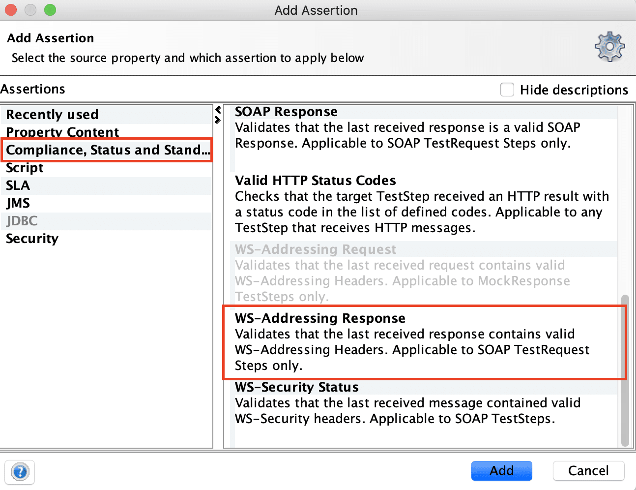 Add WS Addressing Response Assertion in SoapUI