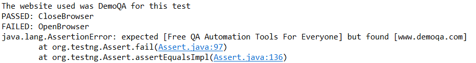 testng assert output