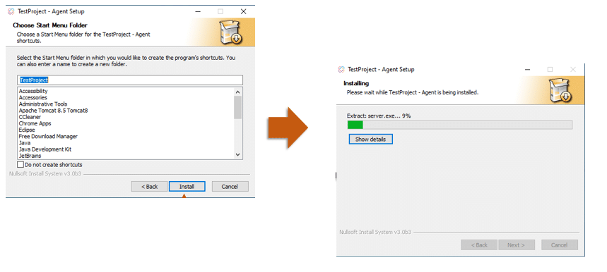 TestProject Installation Progress Status on Windows