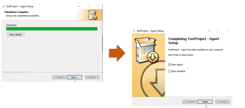 TestProject Agent Installation Completed on Windows