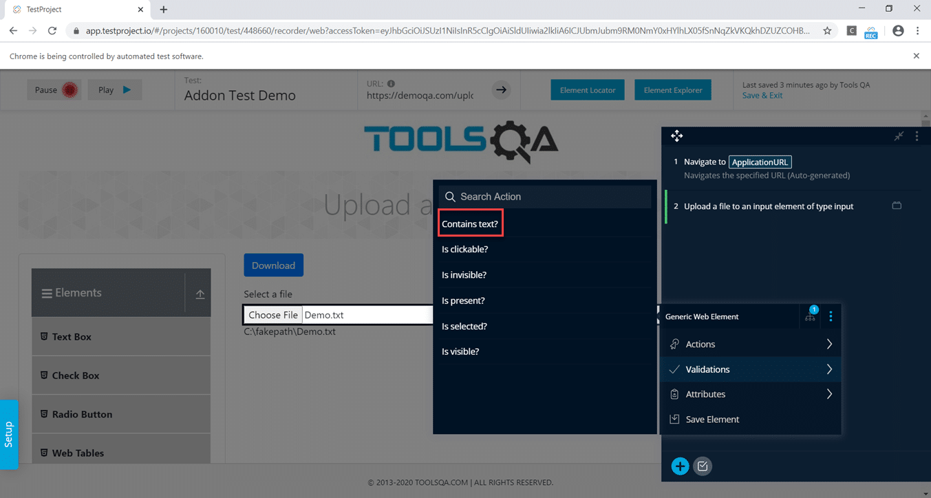 TestProject Addons Applying Validation for Addon Capability