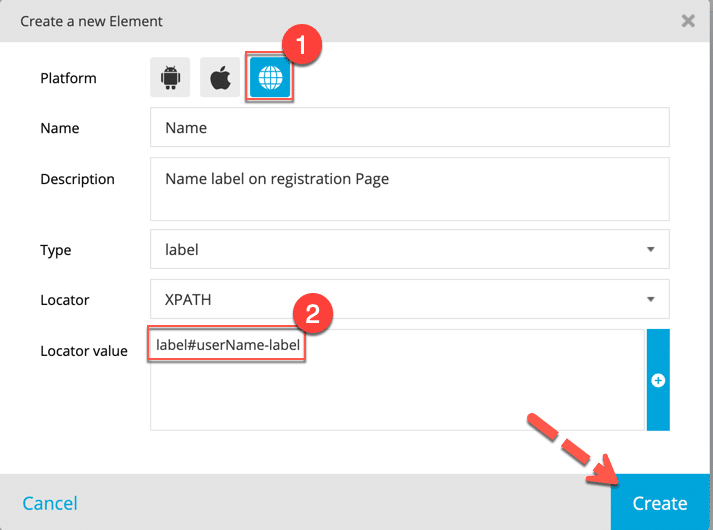 Create a new Element in TestProject