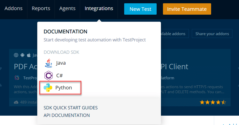 Various SDK provided by TestProject