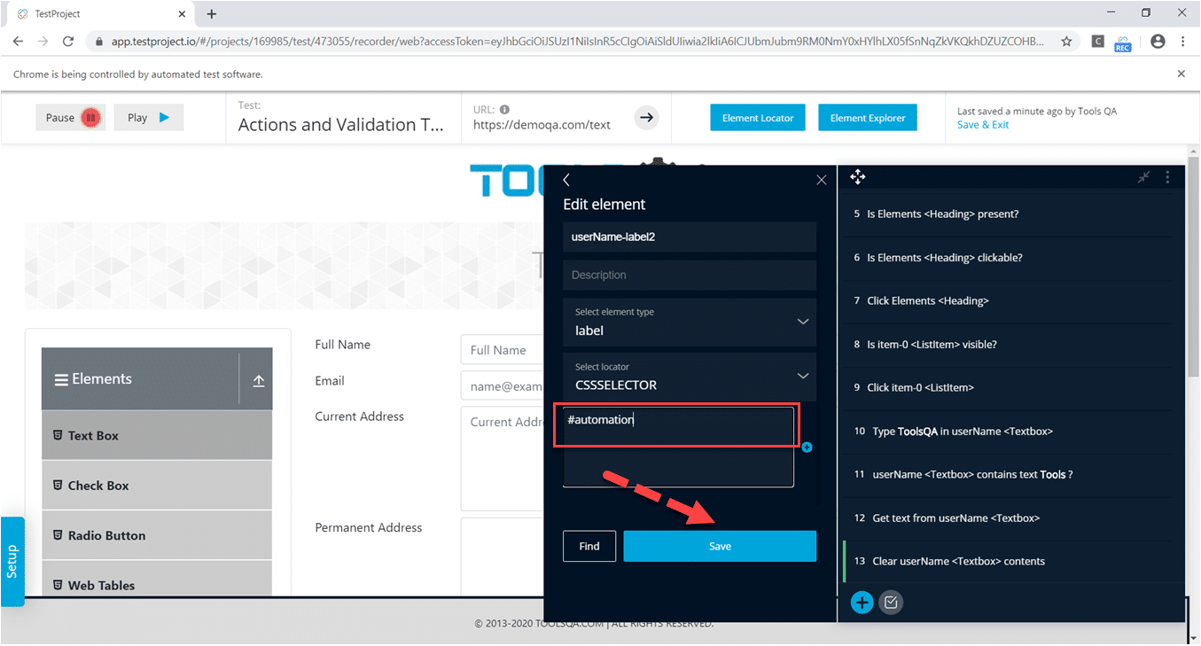 type automation and click on save button to perform needed validations