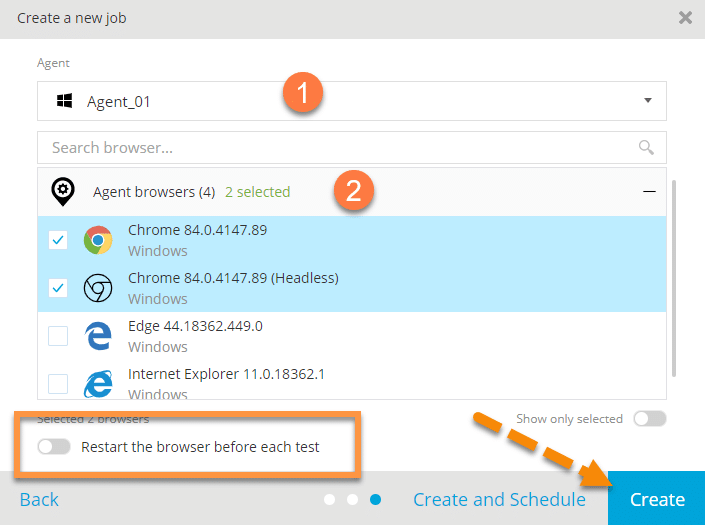 Agent and Browser Selection for Scheduling a job in TestProject