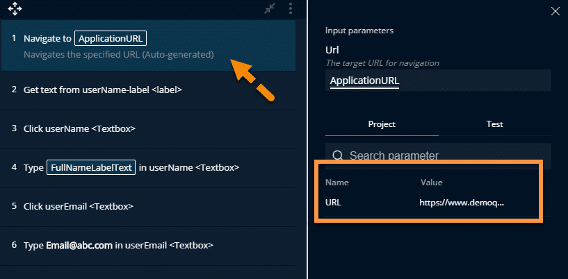 Project Level Parameter usage in a Parameterised test in TestProject