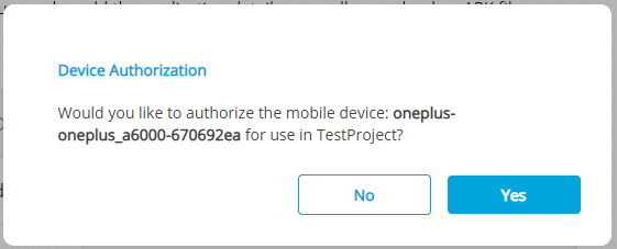 mobile test automation using TestProject Authorise device with TestProject